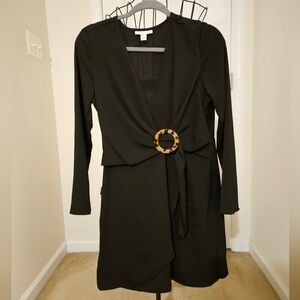 Black Quarter Length Sleeve Dress with Cheetah Ring Detail